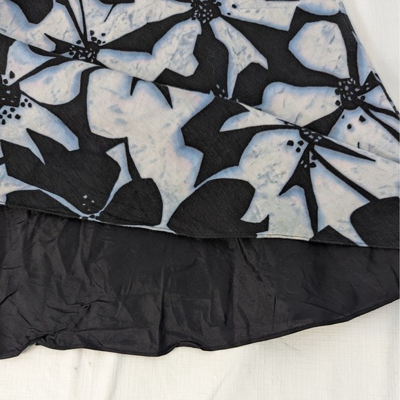 Adrianna Papell 10 Linen Blend Black White Blue Floral Sleeveless Midi Dress - Picture 6 of 13